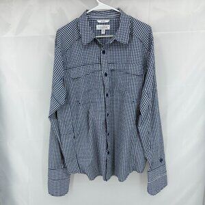 Coolibar Men L Sun Protection Shirt Long Sleeve Navy Blue Check Plaid UPF 50